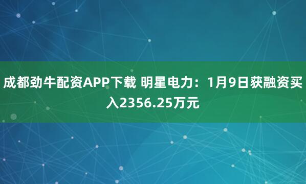 成都劲牛配资APP下载 明星电力:1月9日获融资买入2356.25万元